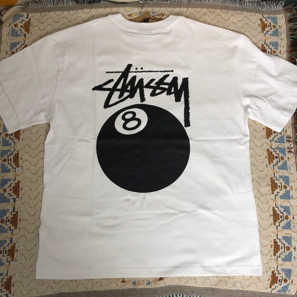 Stussy White Short Sleeve Tee with 8-Ball Graphic